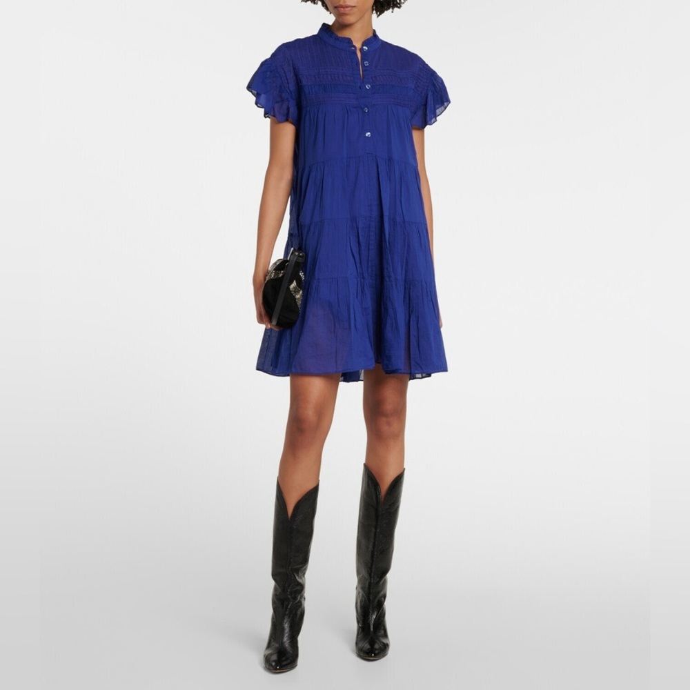Isabel Marant Cobalt Blue Ruffled Tier Mini Dress - Picture 2 of 5